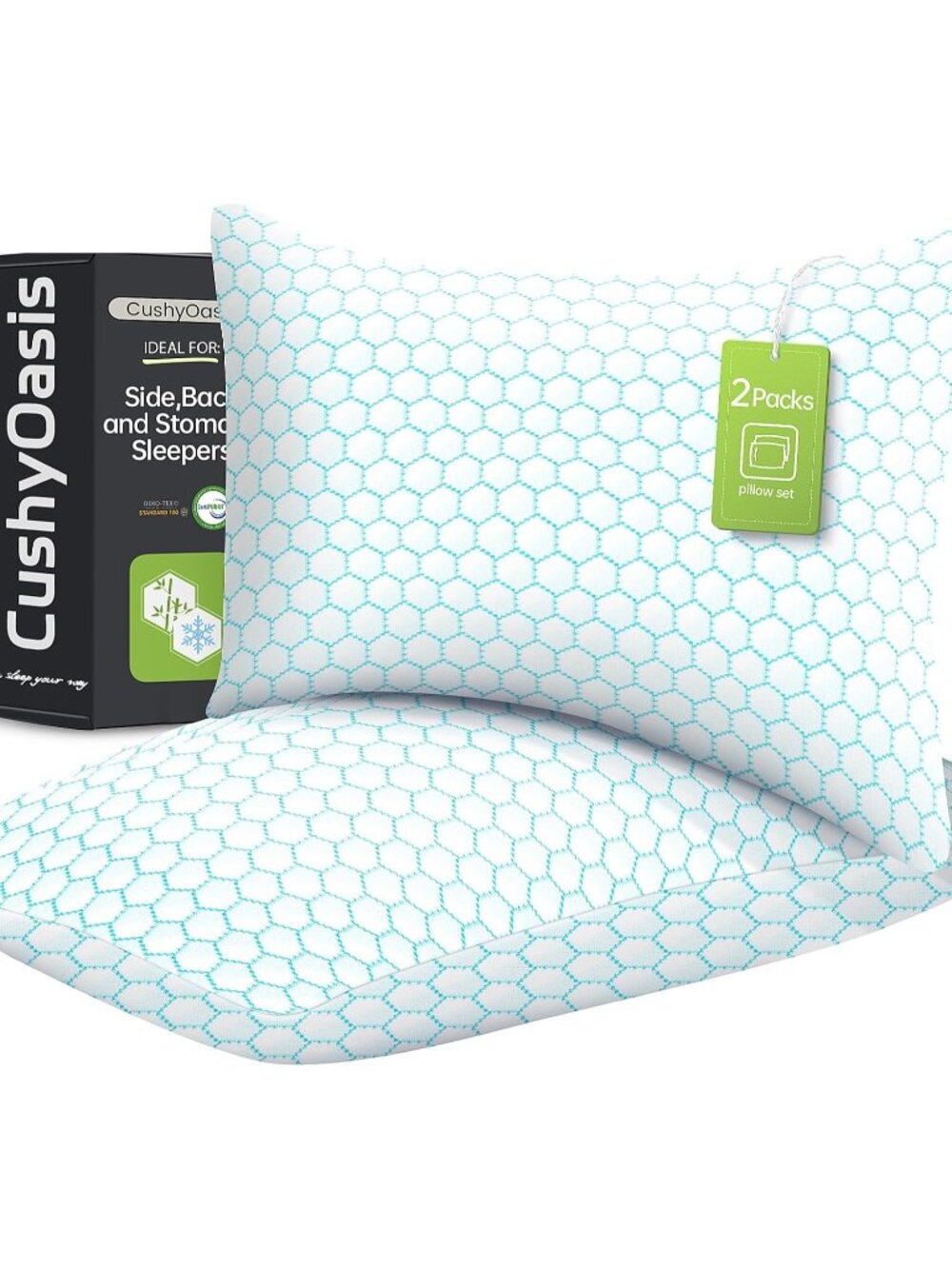 〽️Cooling Pillow King Size Set of 2 Blue Shredded Memory Foam Adjustable Pillows